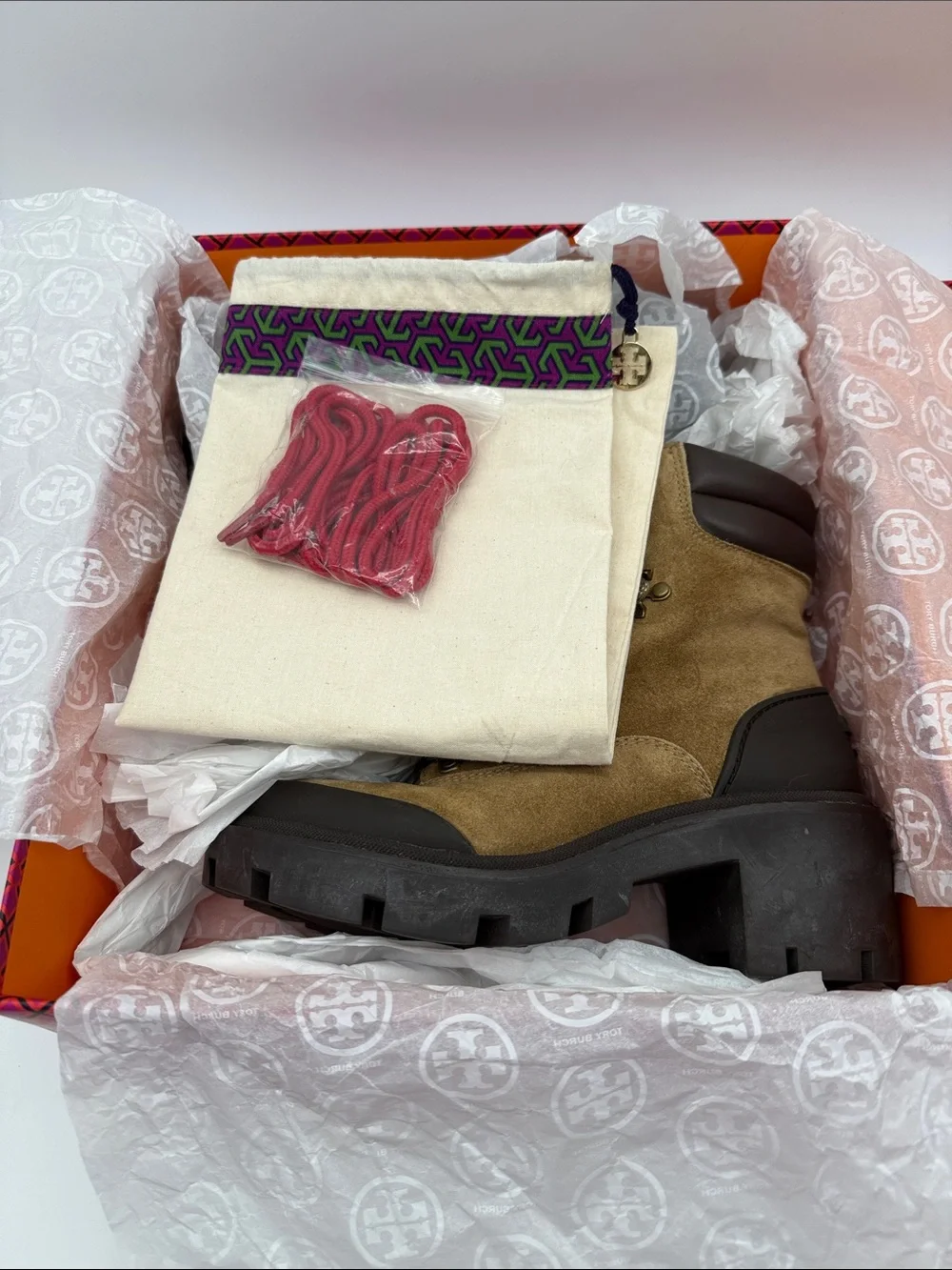 Tory Burch Suede Lug Sole Hiker Ankle Boot Alce Coconut